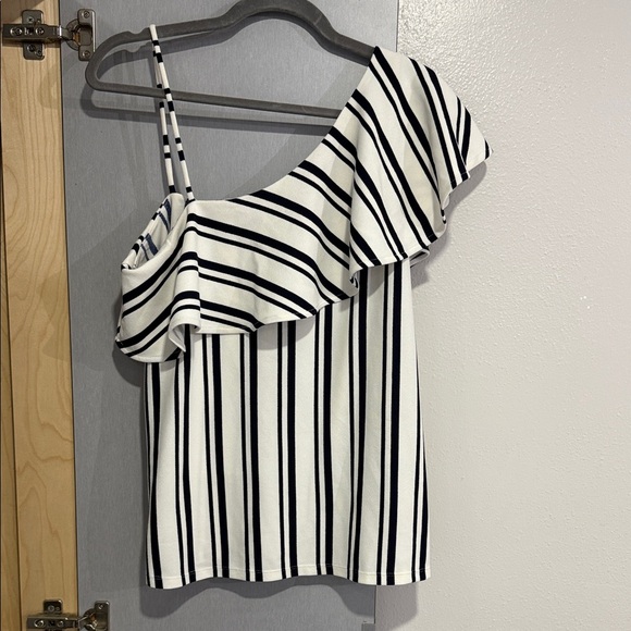 Banana Republic Tops - Banana Republic One-Shoulder Ruffle Striped Top - White & Navy